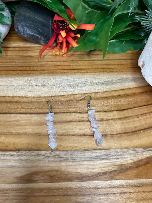 Rose Quartz Chipped Stone Earrings.