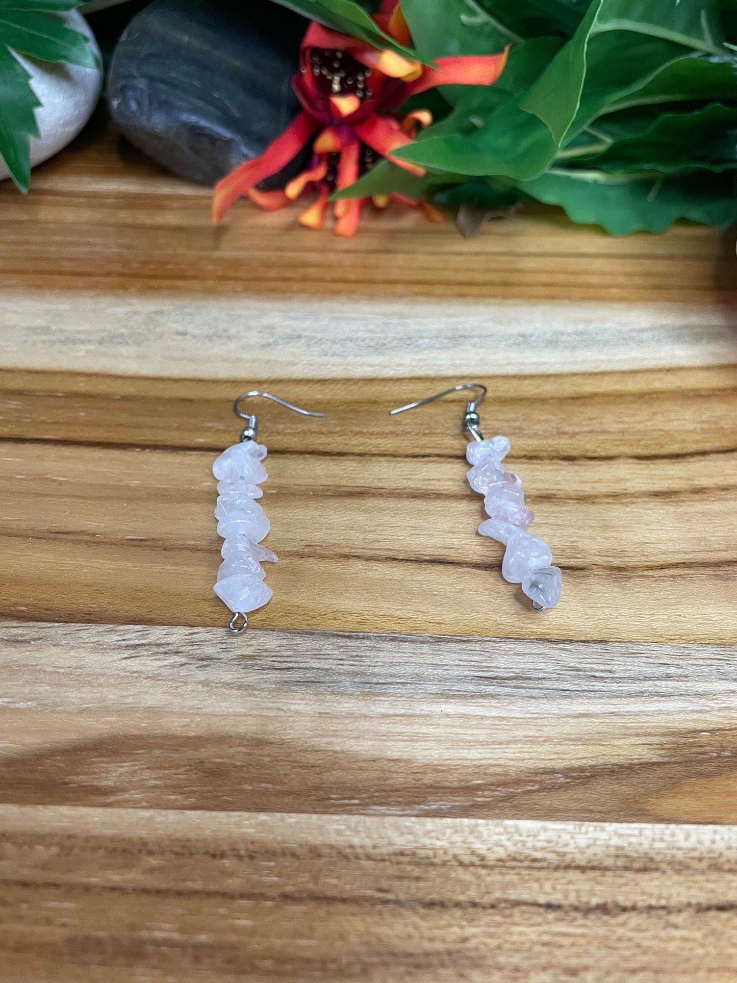 Rose Quartz Chipped Stone Earrings.
