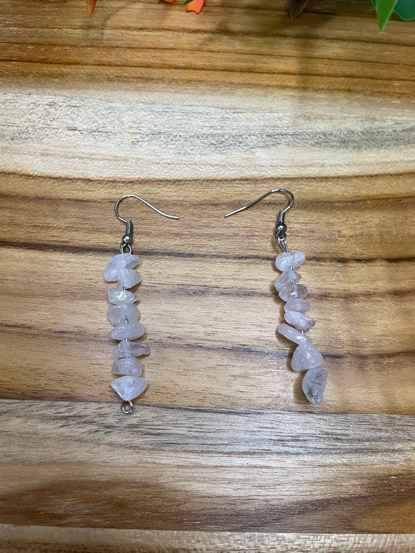 Rose Quartz Chipped Stone Earrings.