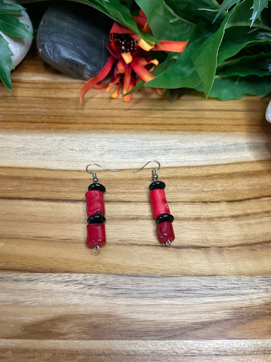Red Bamboo Coral Earrings.