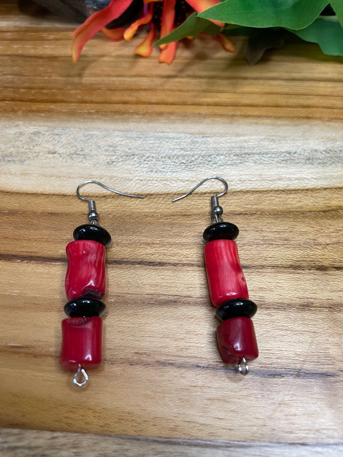 Red Bamboo Coral Earrings.