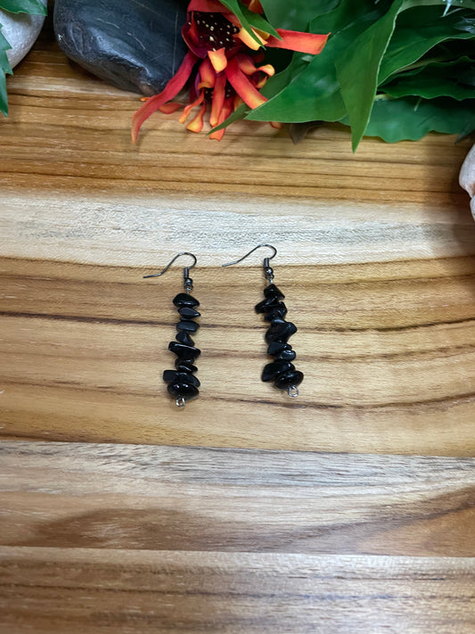 Black Obsidian Chipped Stone Earrings.
