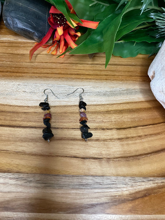 Black Obsidian w/ Multi Chipped Stone Earrings.
