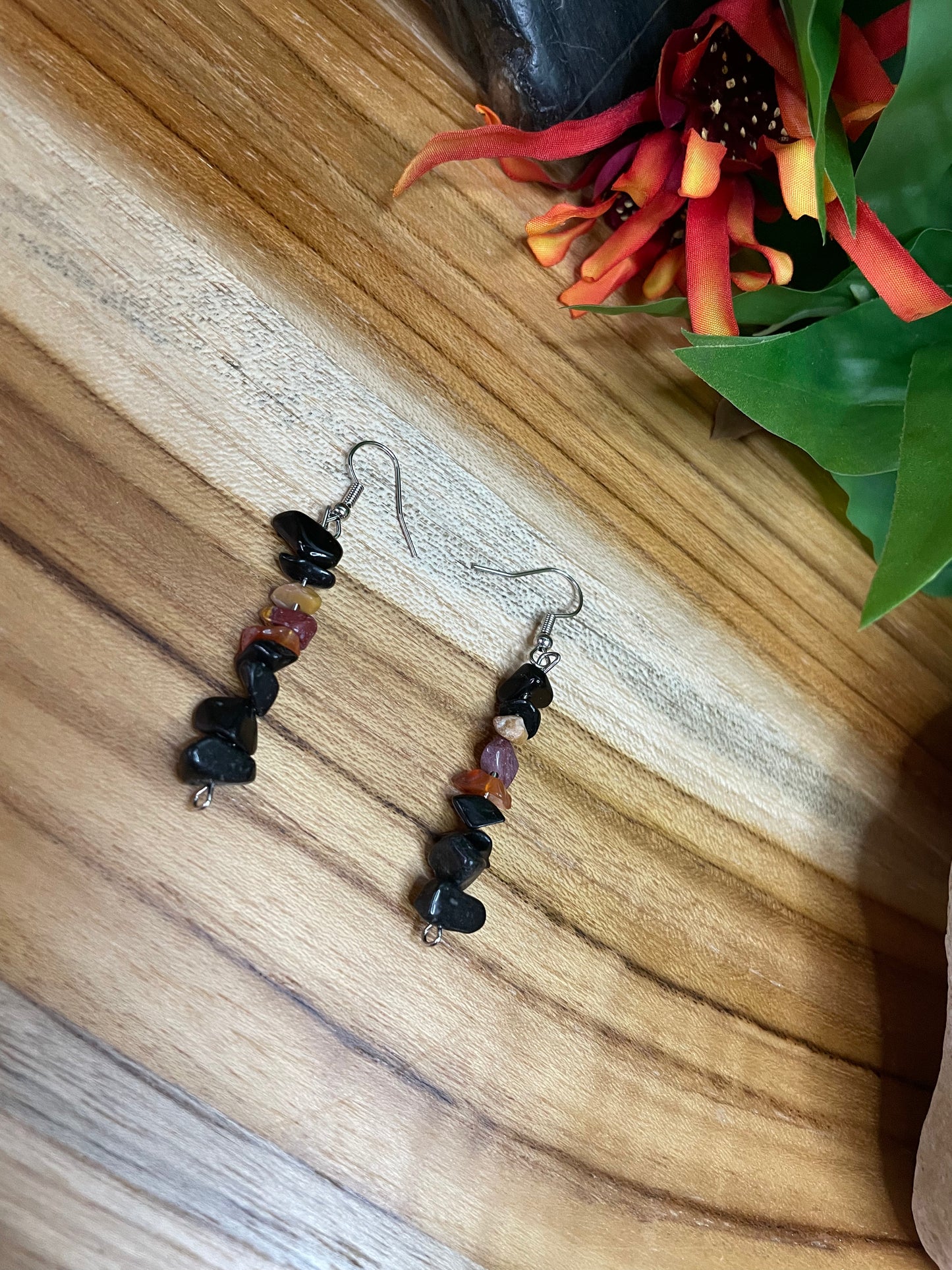 Black Obsidian w/ Multi Chipped Stone Earrings.