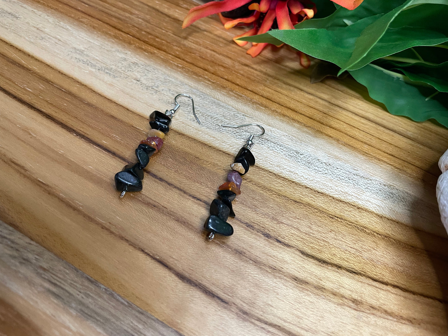 Black Obsidian w/ Multi Chipped Stone Earrings.