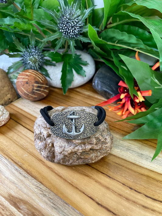 Anchor Metal, Black Suede Metal Inspirational Bracelet.
