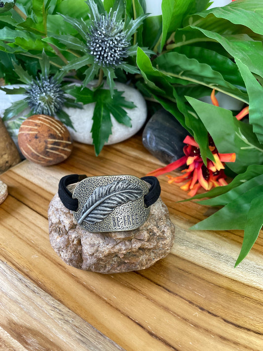 Be Free, Black Suede Metal Inspirational Quoted Bracelet.