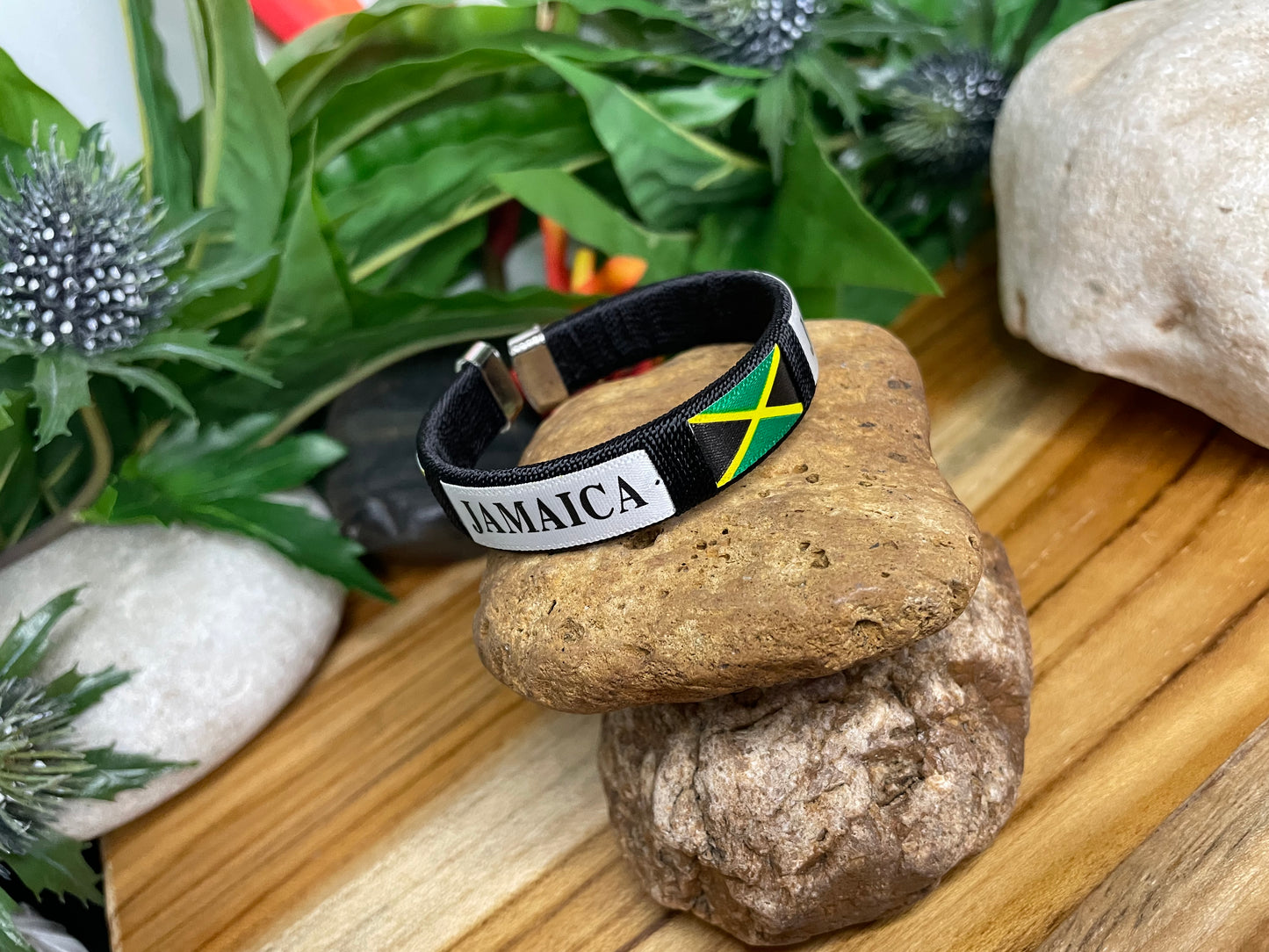 Jamaican Bracelet w/JM Flag, Cuff Inspirational Bracelet