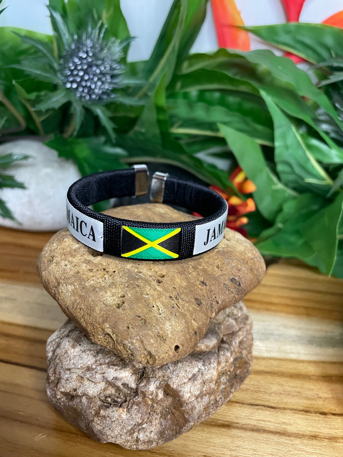 Jamaican Bracelet w/JM Flag, Cuff Inspirational Bracelet