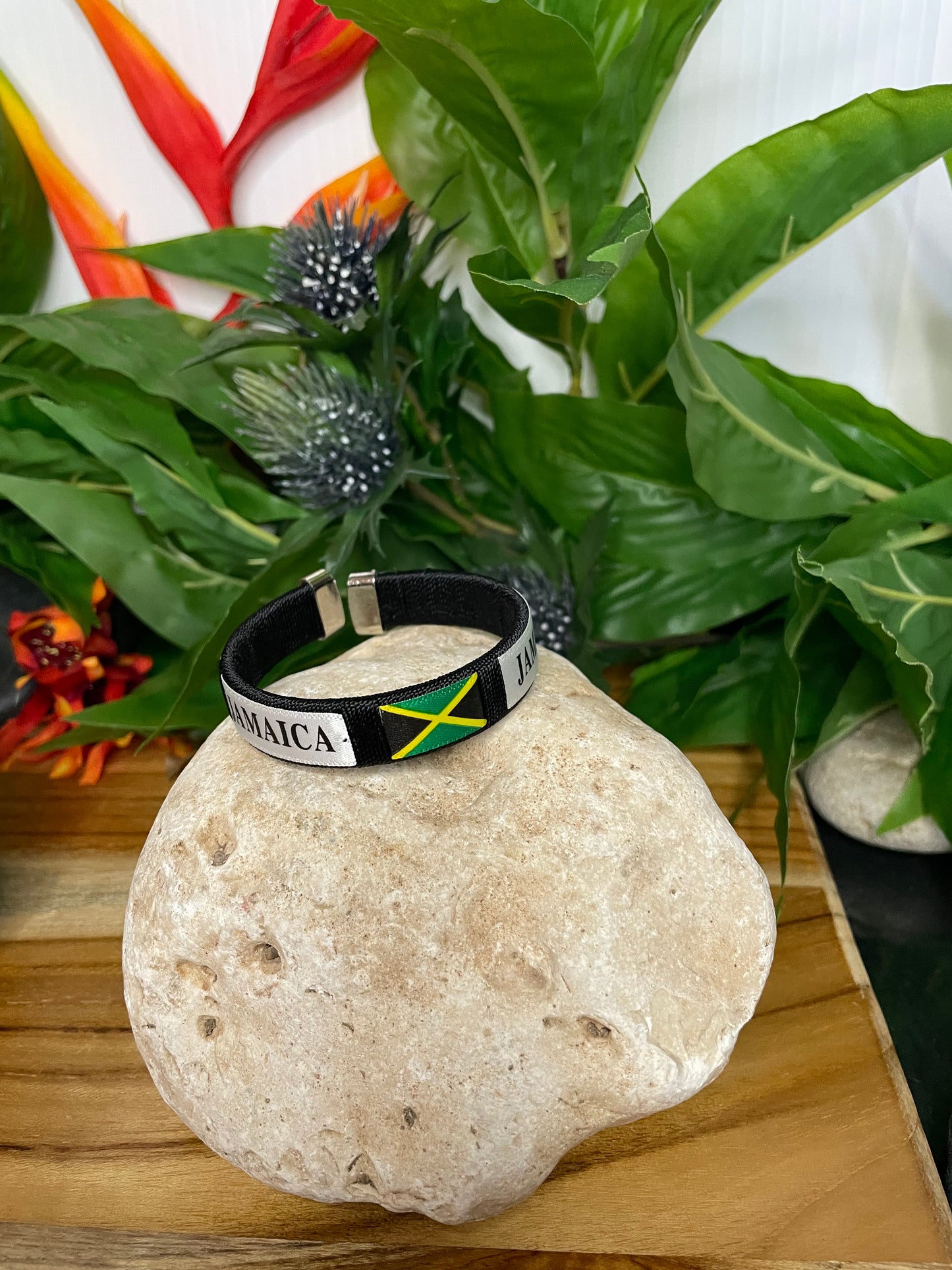 Jamaican Bracelet w/JM Flag, Cuff Inspirational Bracelet