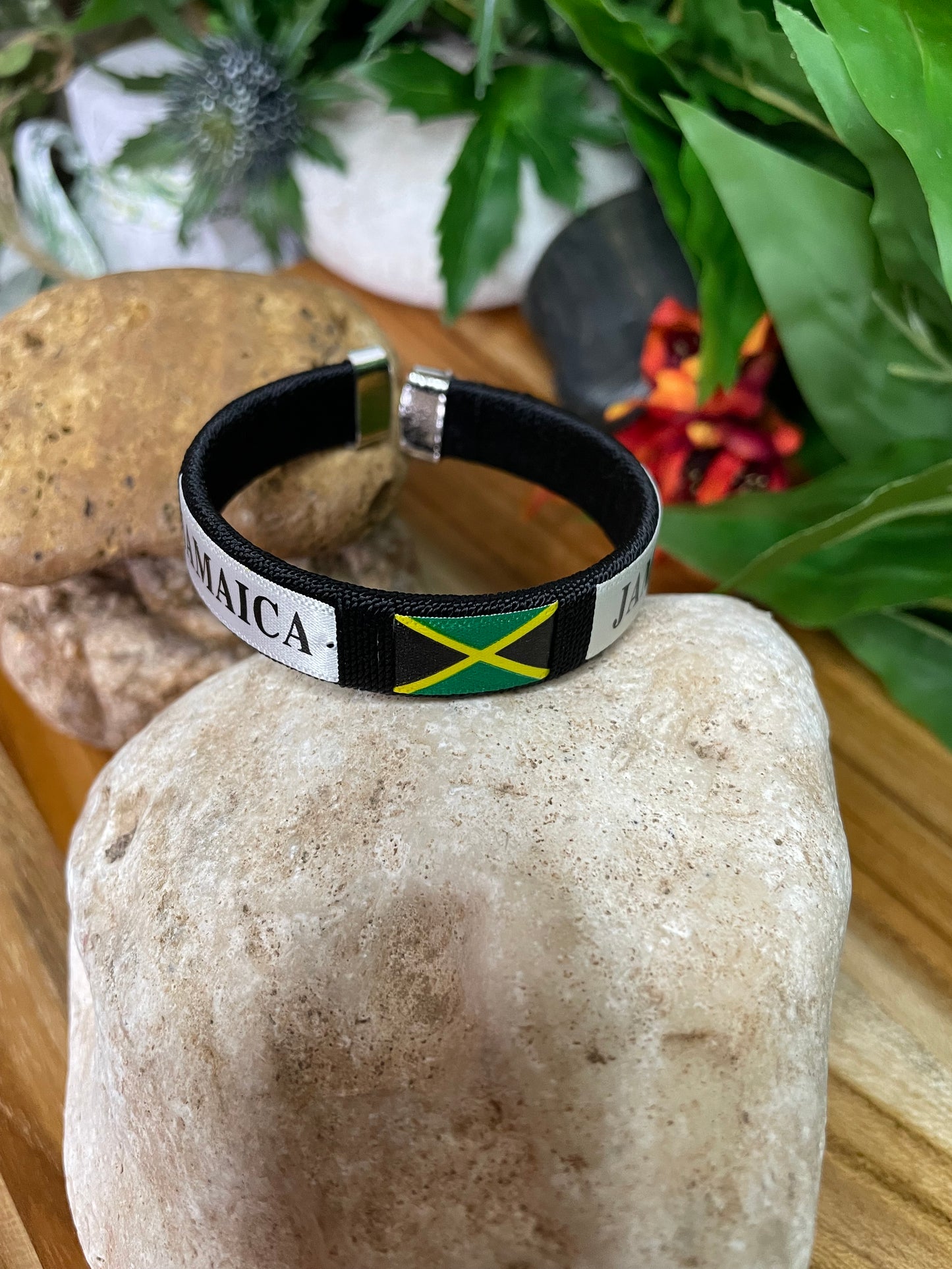 Jamaican Bracelet w/JM Flag, Cuff Inspirational Bracelet