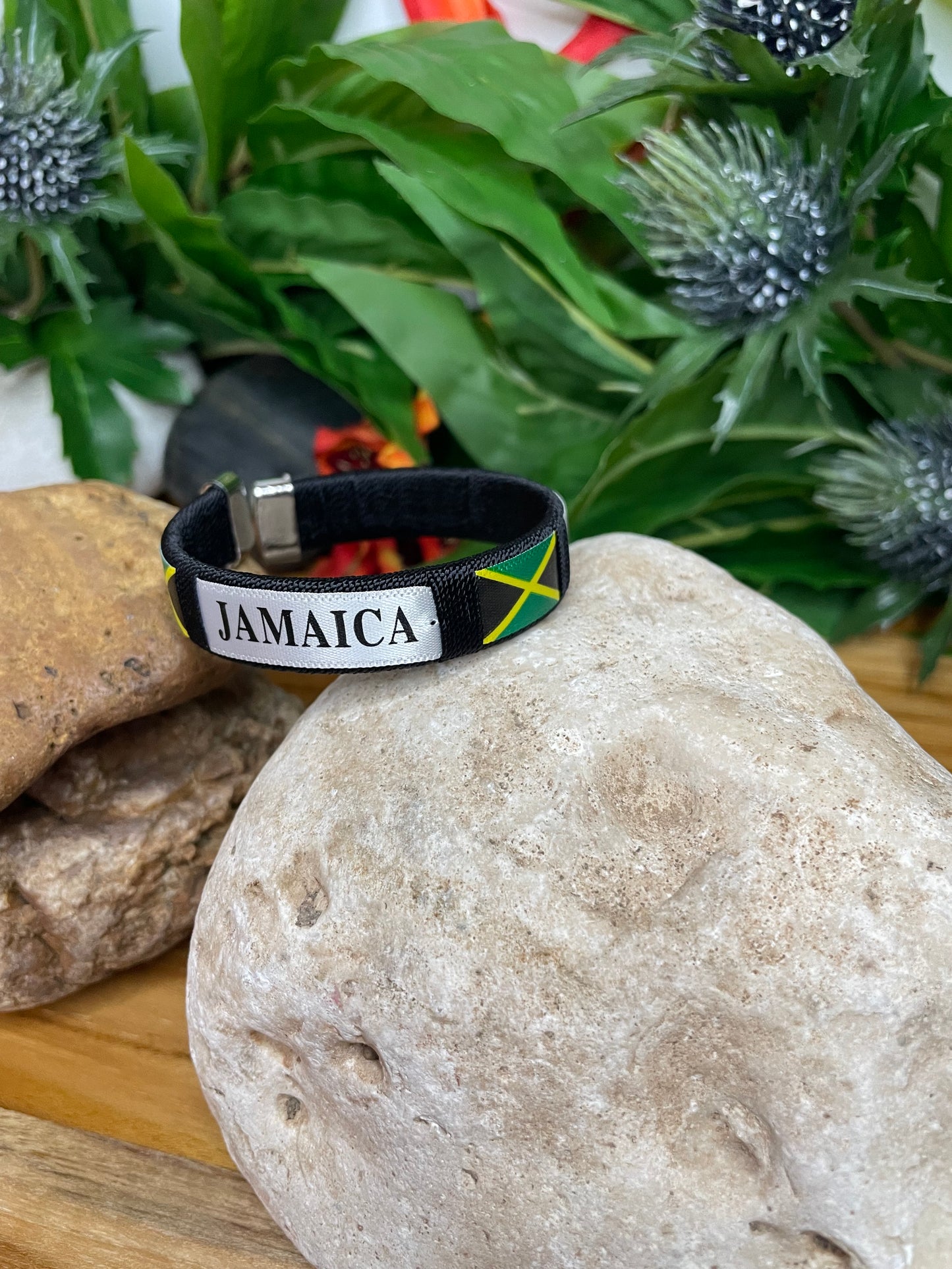 Jamaican Bracelet w/JM Flag, Cuff Inspirational Bracelet