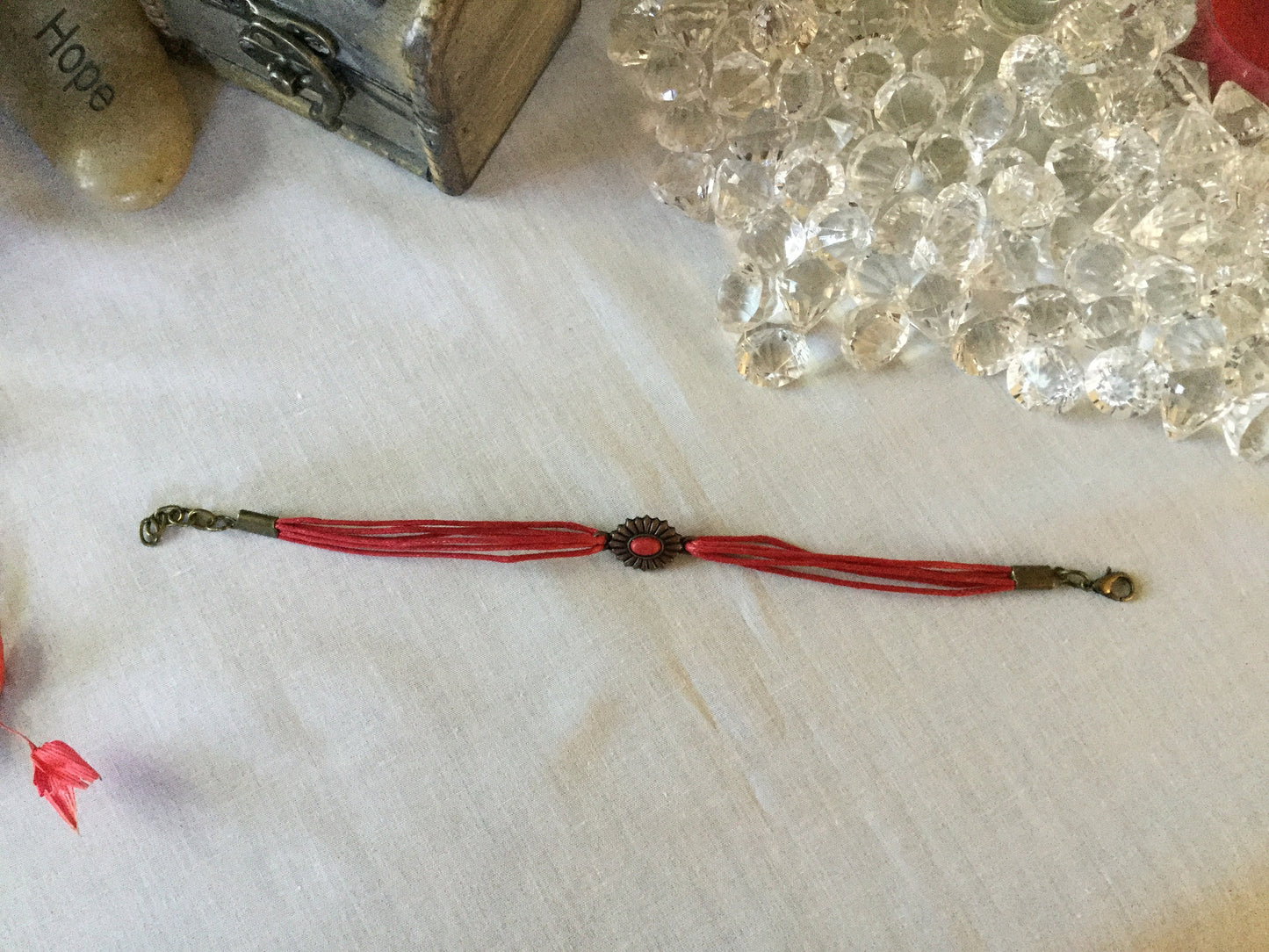 Single Cabochon Red Stone, Red Hemp Inspirational Quoted Bracelet.