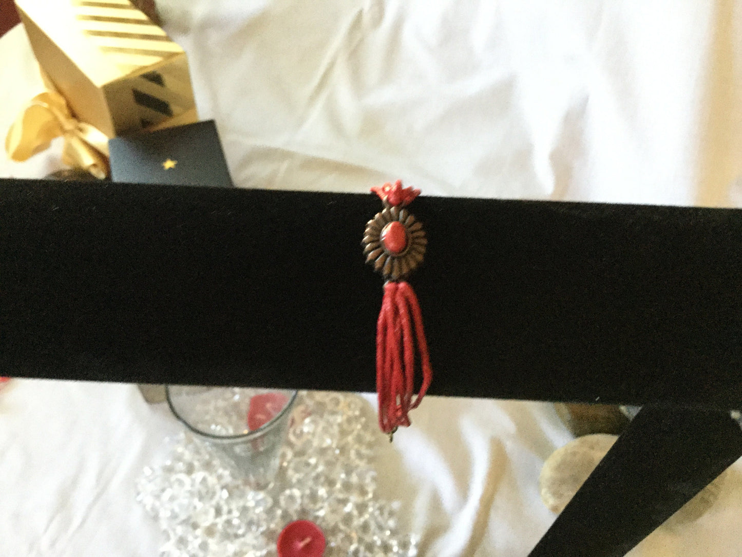 Single Cabochon Red Stone, Red Hemp Inspirational Quoted Bracelet.