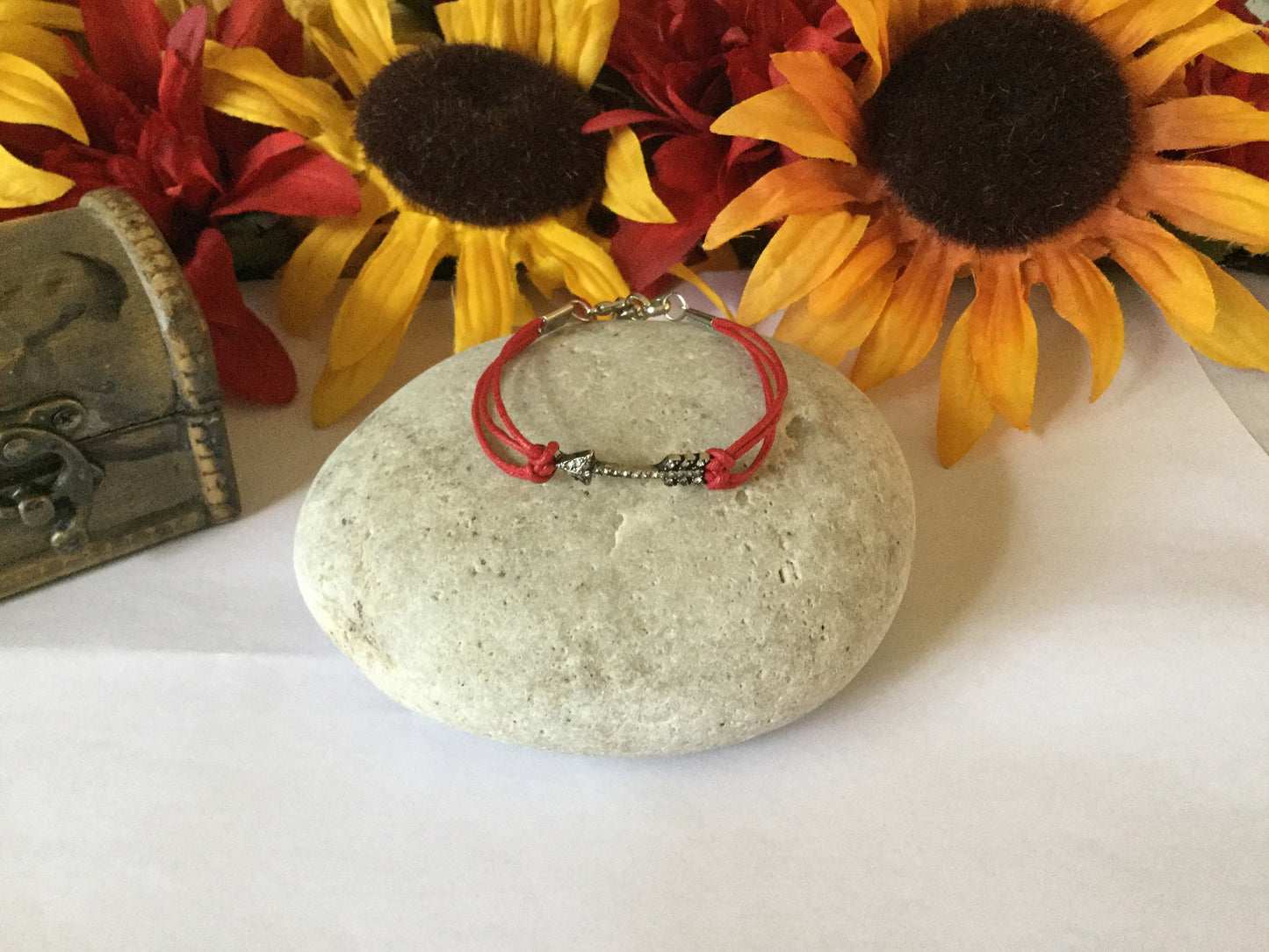 Arrow w/ Stones, Red Hemp Inspirational Quoted Bracelet