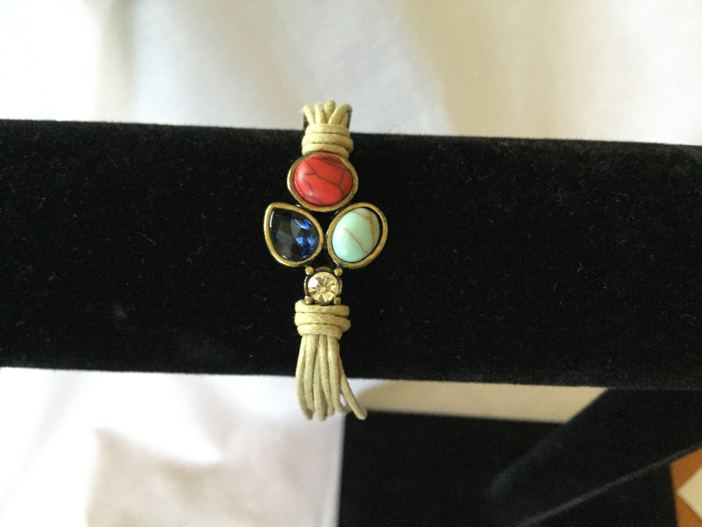 Triple Cabochon w/Stone, Beige Hemp, Inspirational Quoted Bracelet.