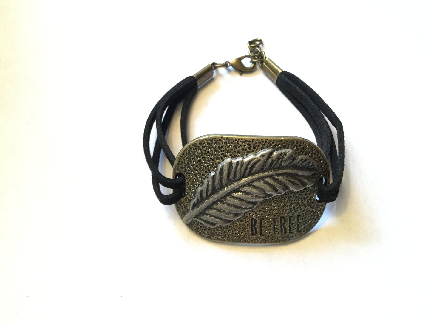 Be Free, Black Suede Metal Inspirational Quoted Bracelet.