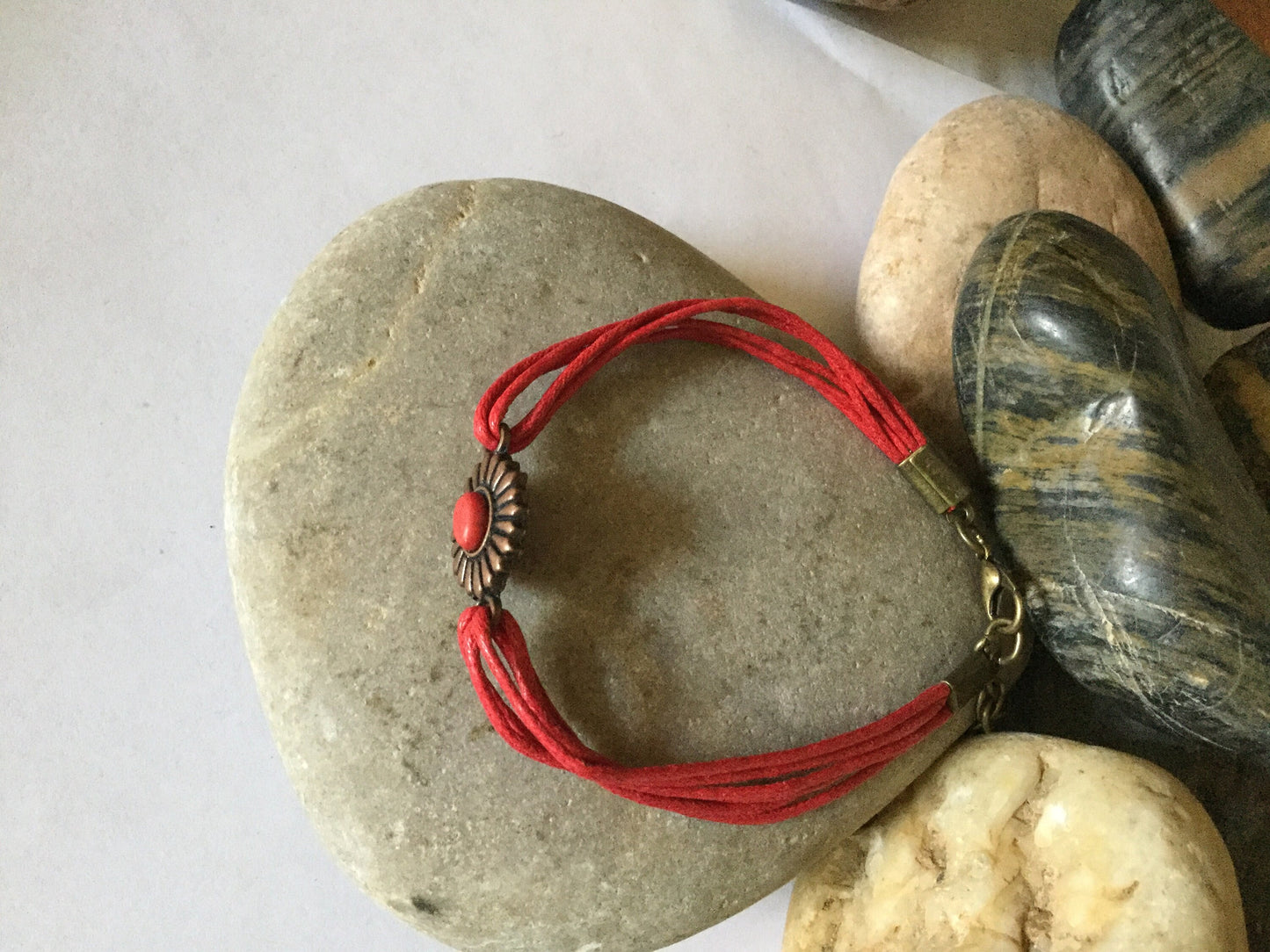 Single Cabochon Red Stone, Red Hemp Inspirational Quoted Bracelet.