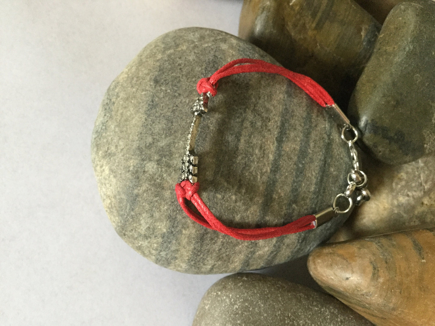 Arrow w/ Stones, Red Hemp Inspirational Quoted Bracelet
