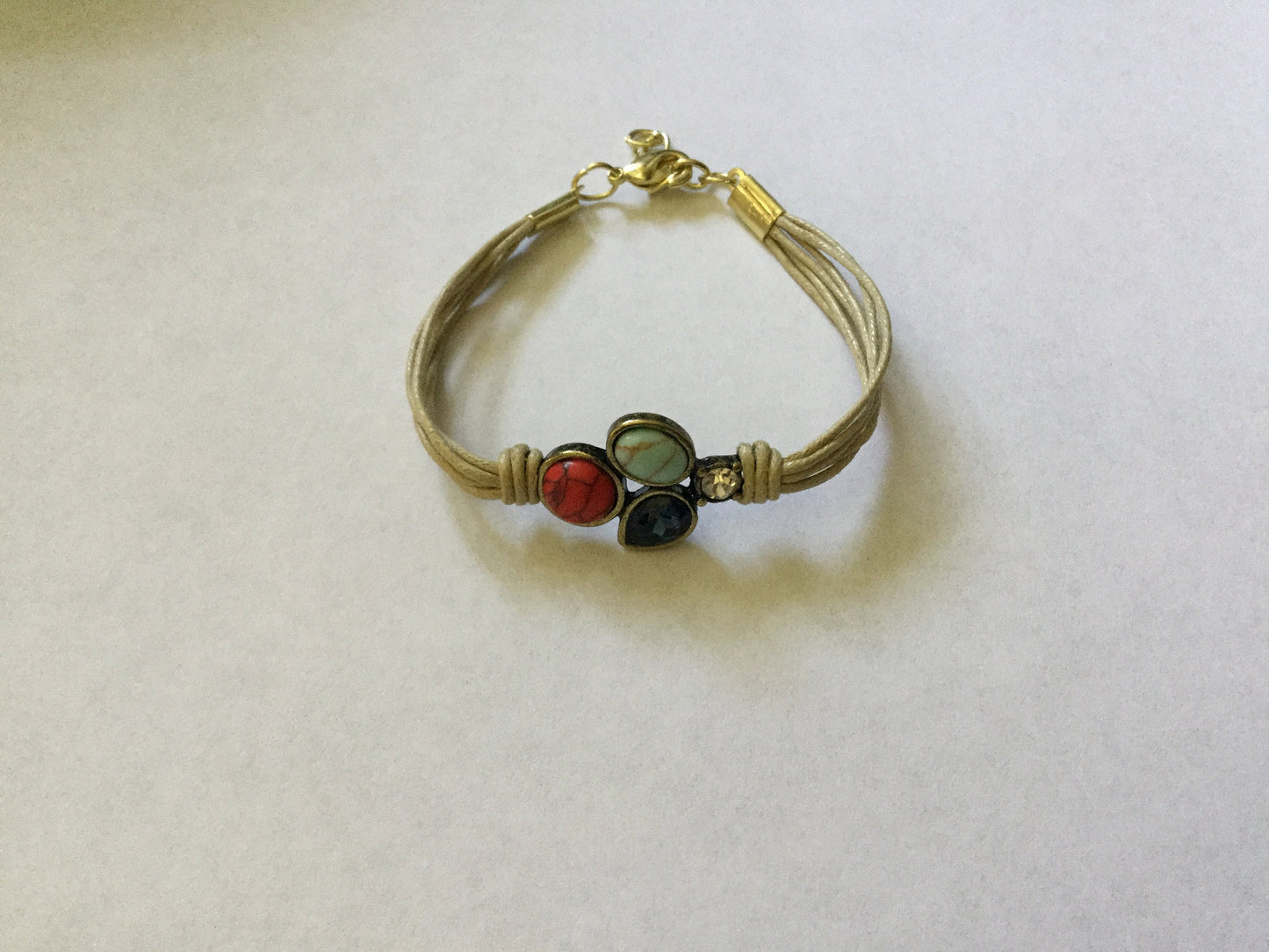 Triple Cabochon w/Stone, Beige Hemp, Inspirational Quoted Bracelet.