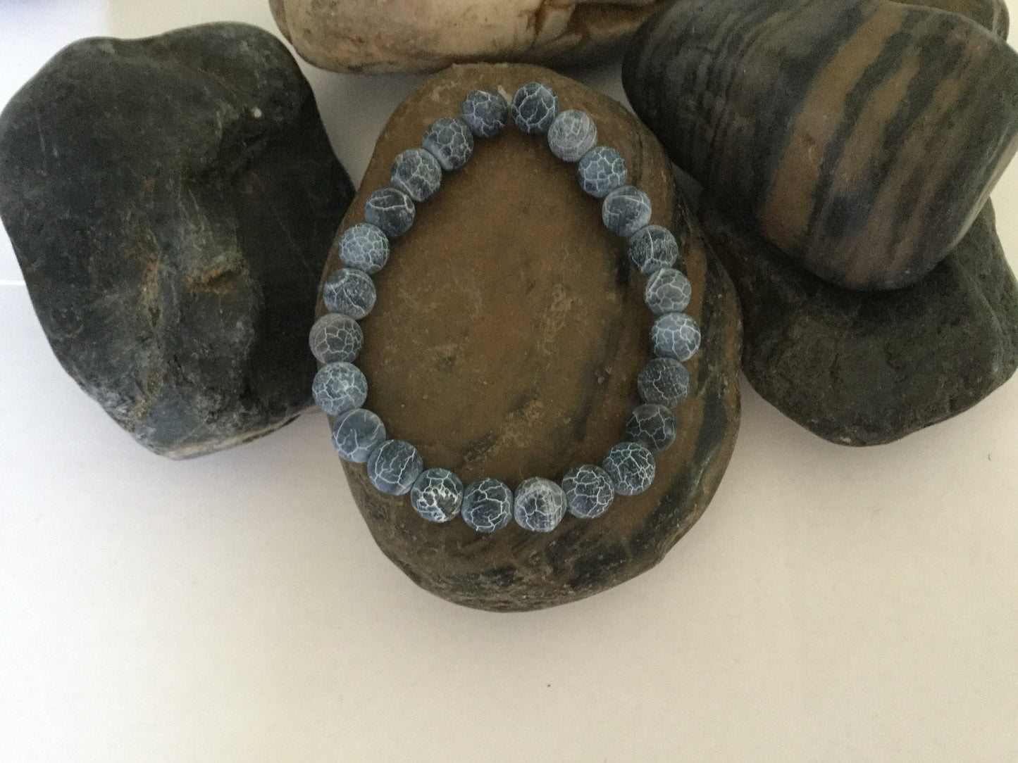 Agate, Crackle Black,  “Blue Stone” Healing Bracelet.