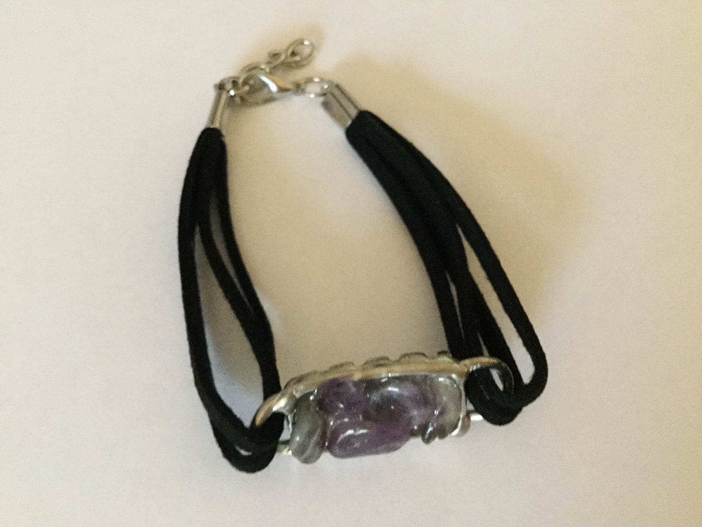 Amethyst , Antique Silver Plated,Black Suede Inspirational Bracelet.
