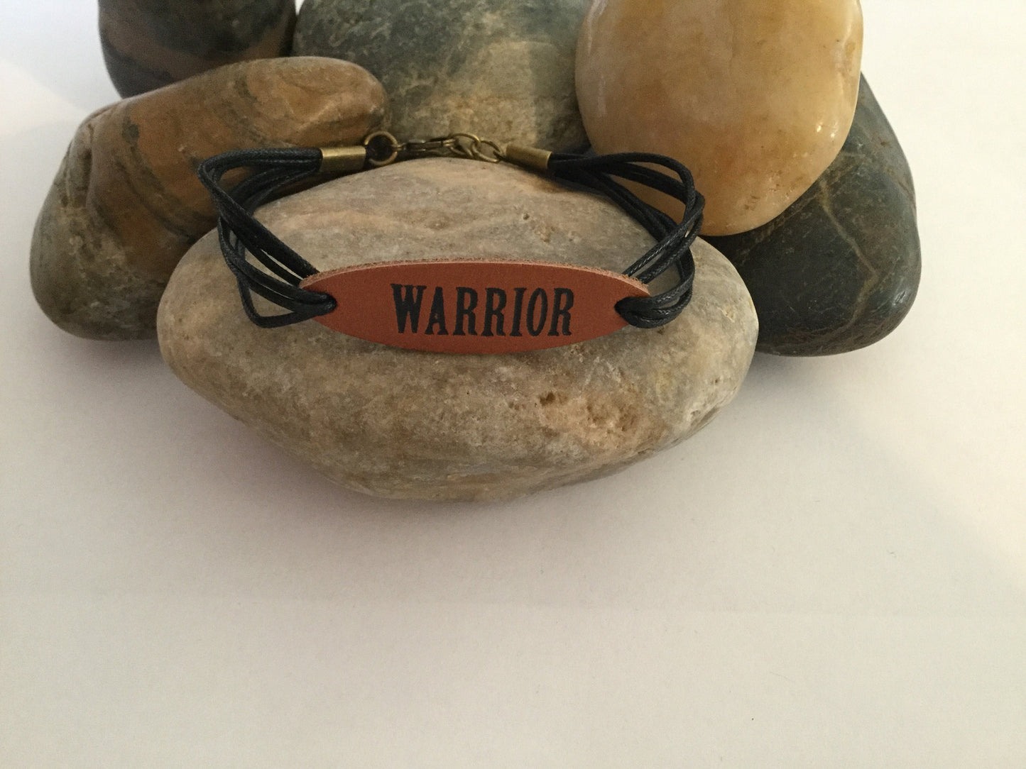 Warrior, Leather, Black Hemp Corded Inspirational Bracelet