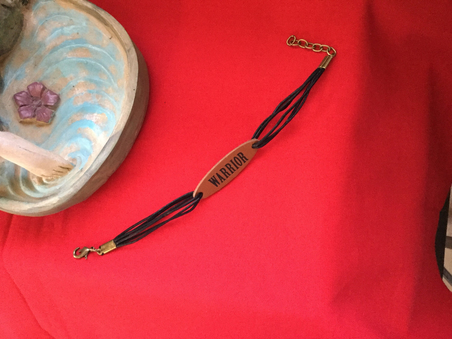 Warrior, Leather, Black Hemp Corded Inspirational Bracelet