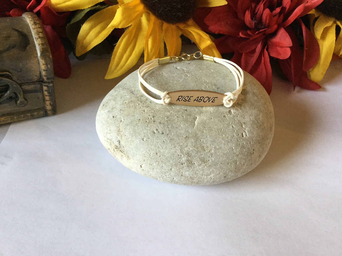 Rise Above, Antique Metal Inspirational Quoted Bracelet.