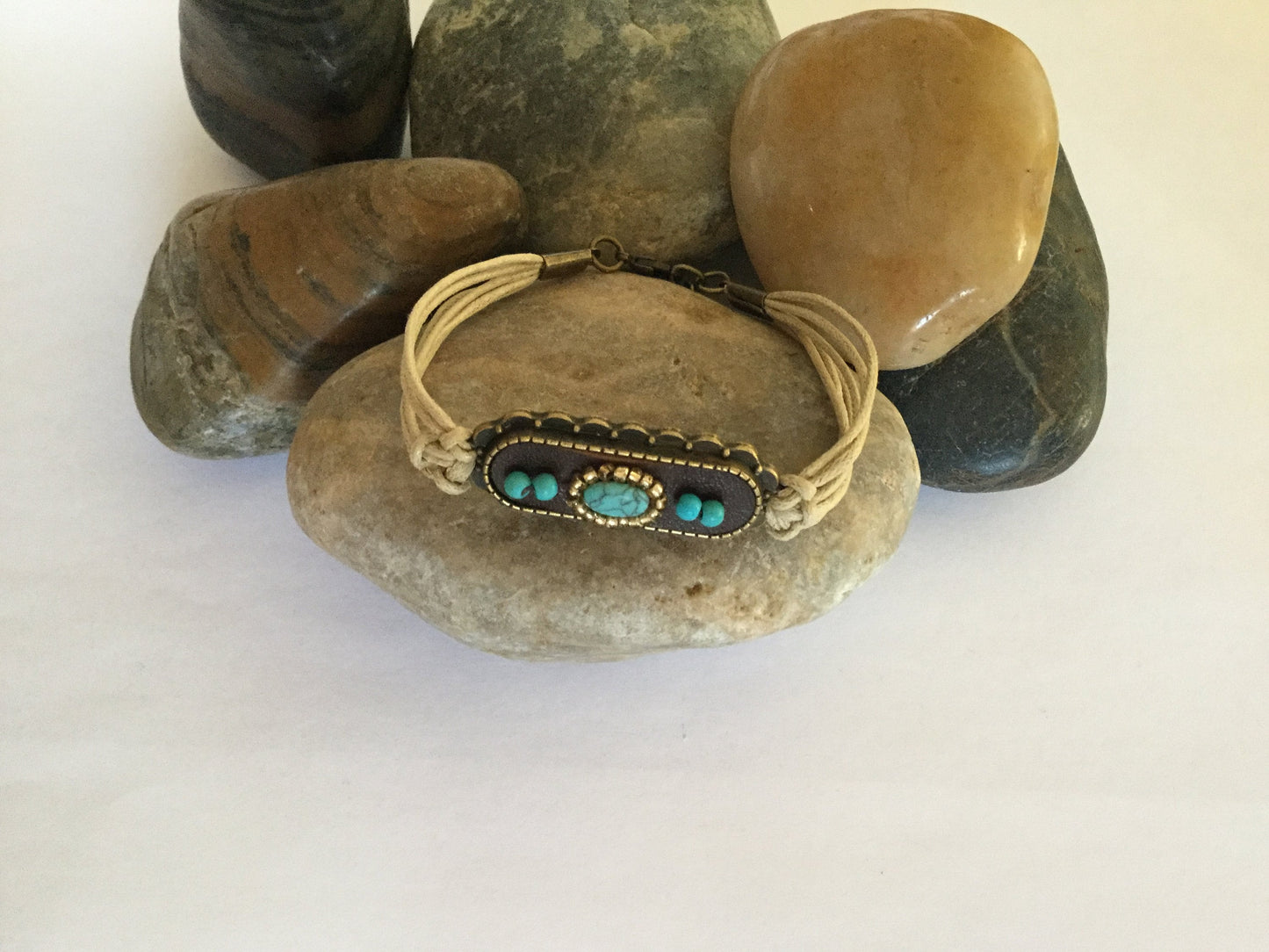 Royal Antique Plated, Leather, Beige Hemp Corded Inspirational Bracelet