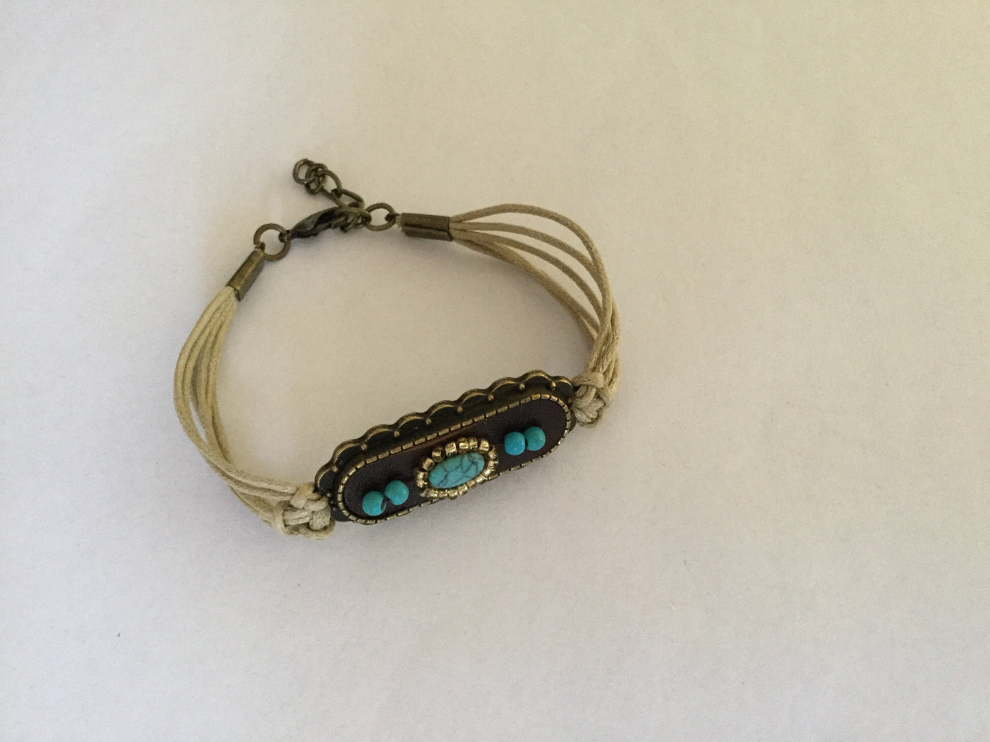 Royal Antique Plated, Leather, Beige Hemp Corded Inspirational Bracelet