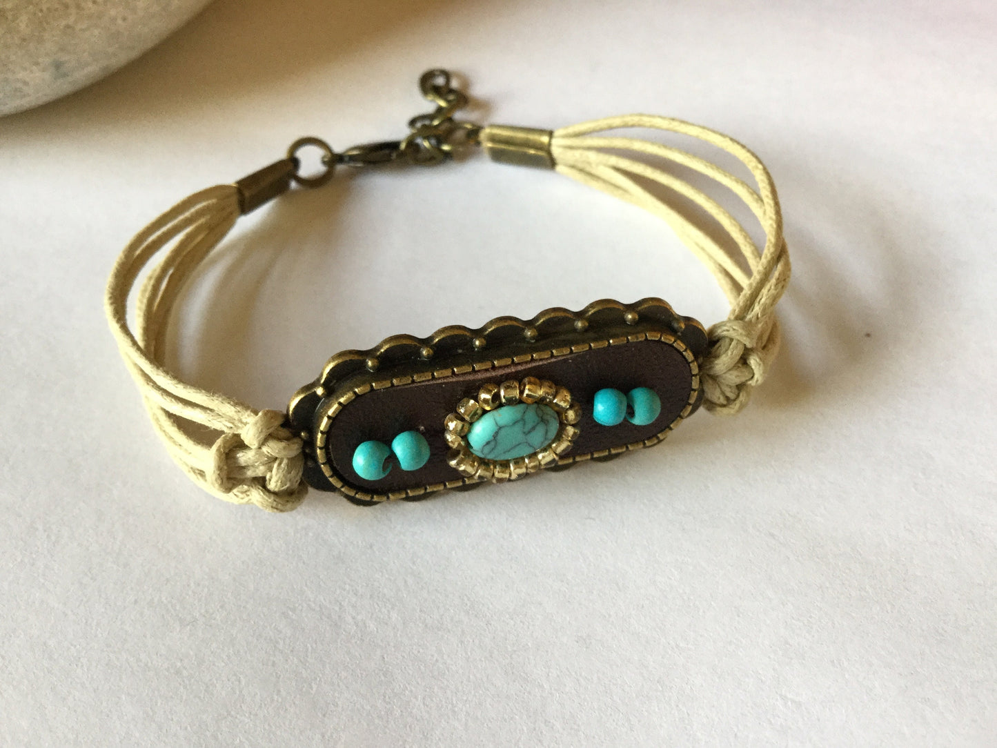 Royal Antique Plated, Leather, Beige Hemp Corded Inspirational Bracelet