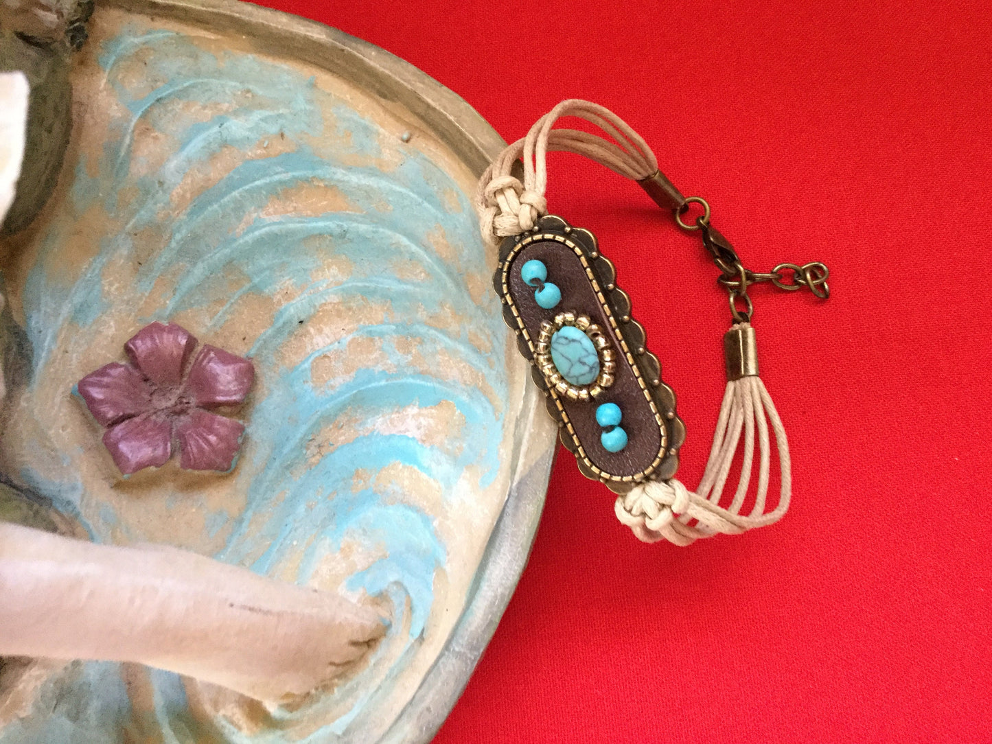 Royal Antique Plated, Leather, Beige Hemp Corded Inspirational Bracelet