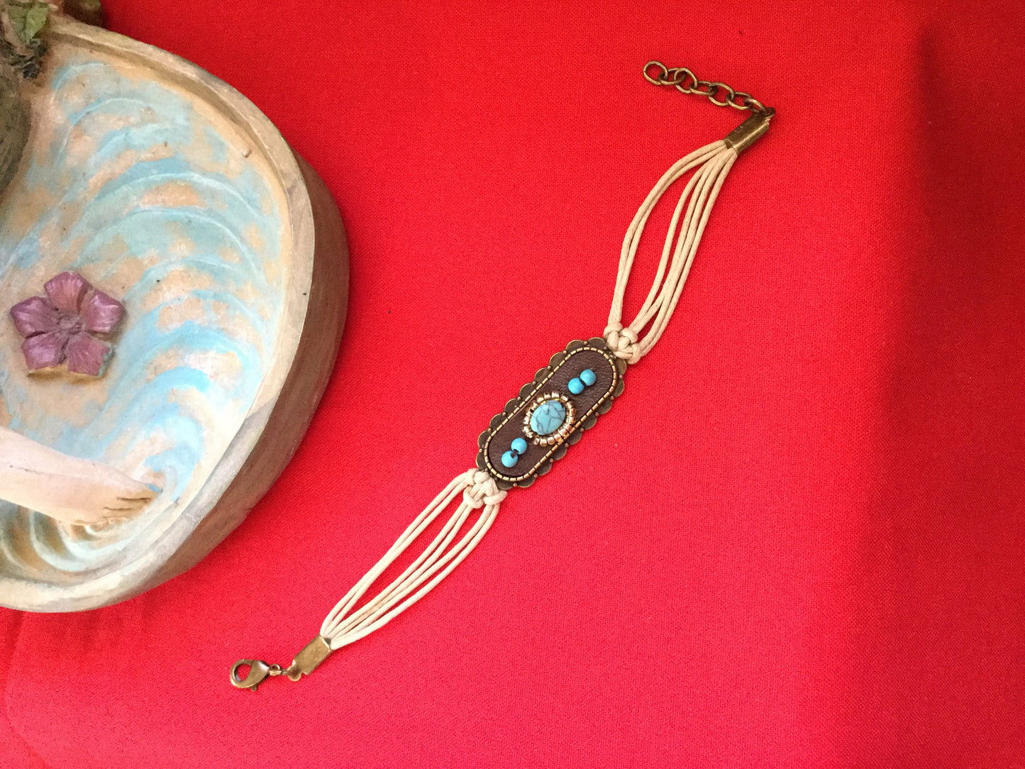 Royal Antique Plated, Leather, Beige Hemp Corded Inspirational Bracelet