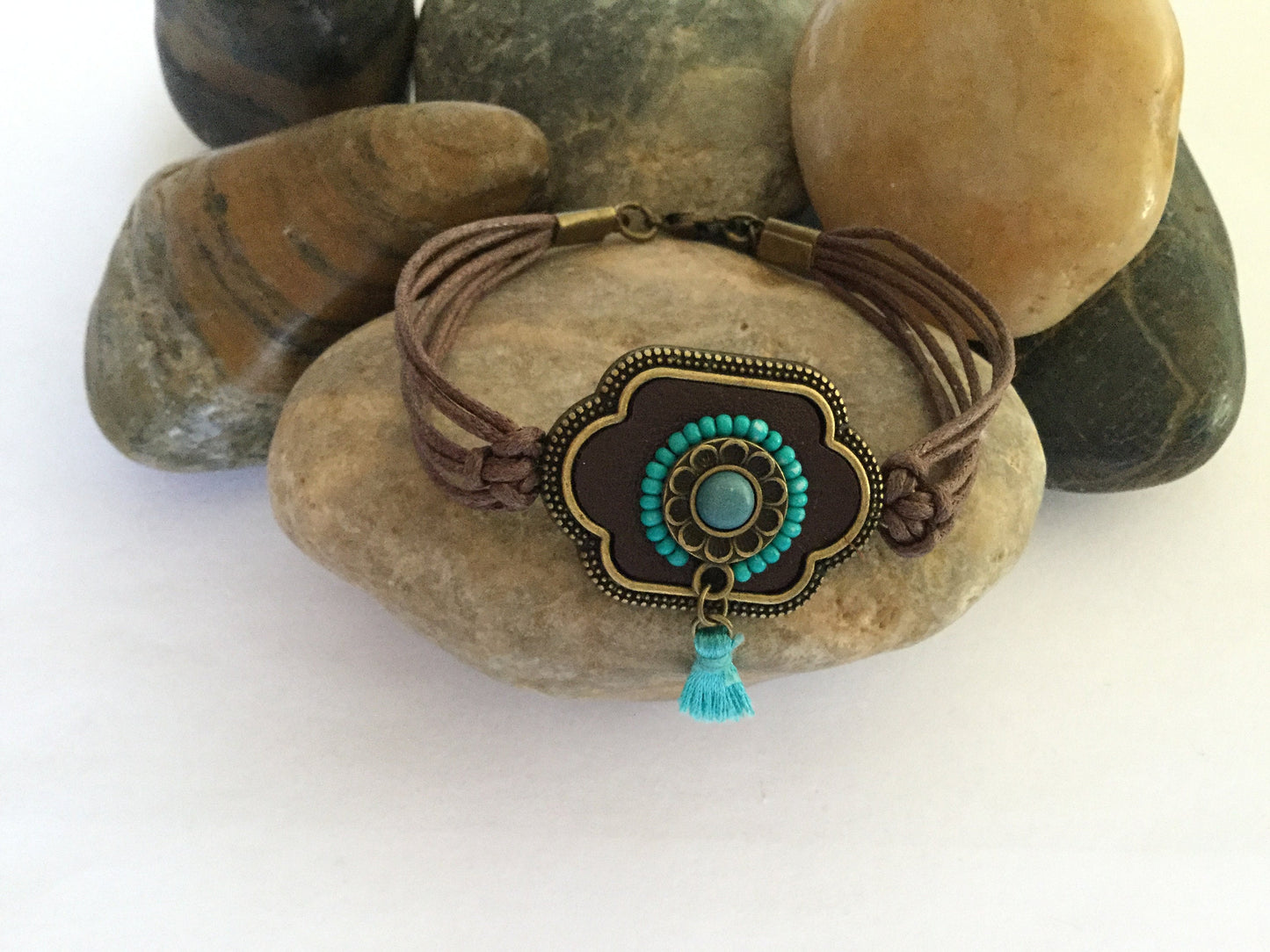 Royal Antique Plated, Leather, Brown Hemp Corded Inspirational Bracelet