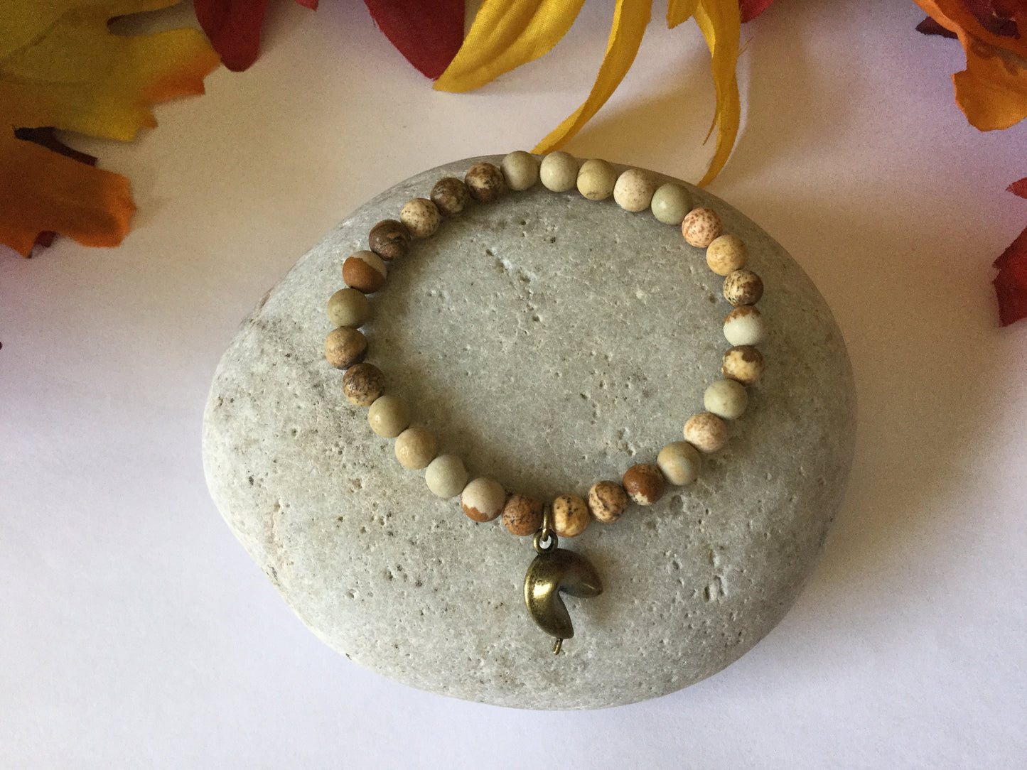 Jasper Beige w/Fortune Stone,2 Healing Bracelet.