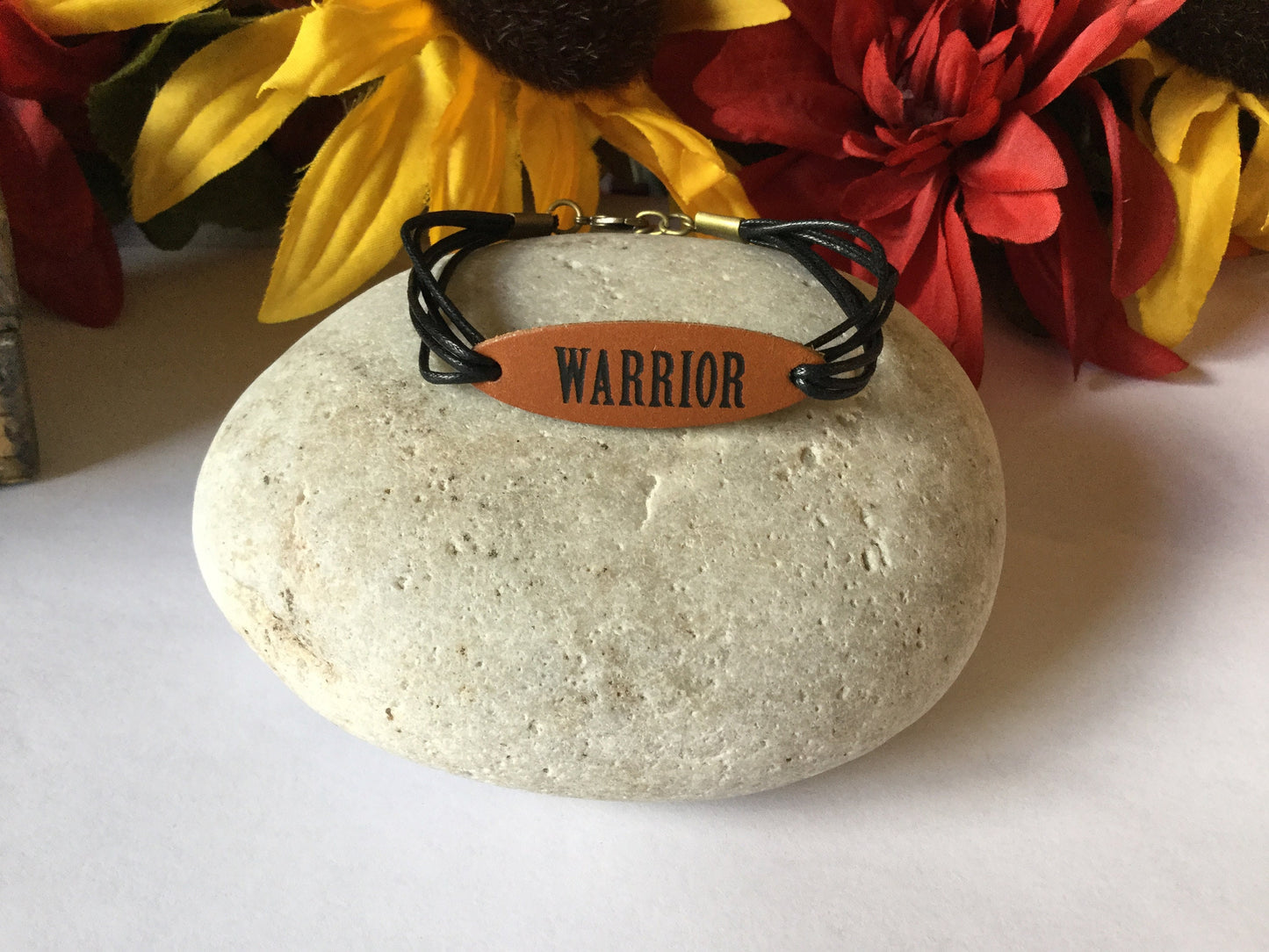 Warrior, Leather, Black Hemp Corded Inspirational Bracelet