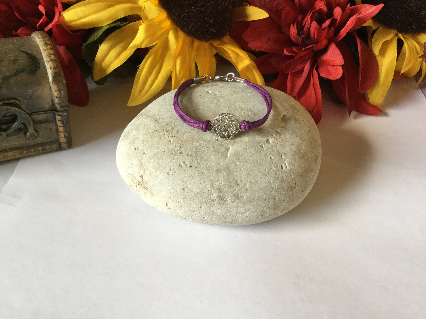Pendant, Silver w/Purple Hemp Inspirational Quoted Bracelet.