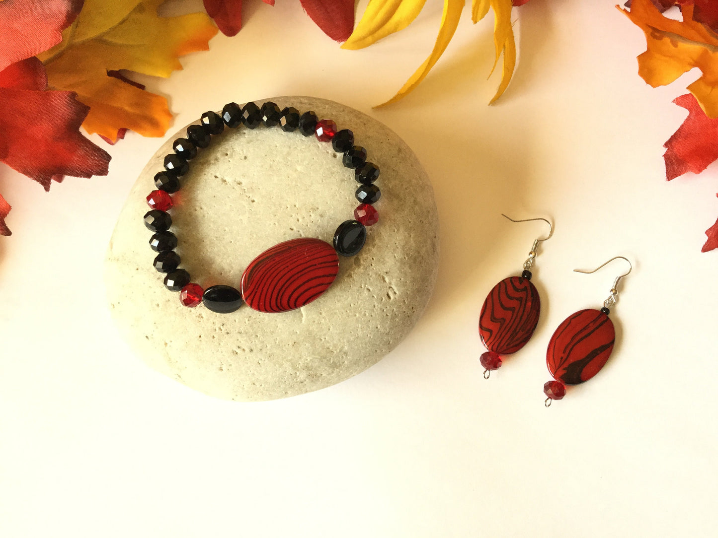 Red & Black Passion Bracelet w/Earrings
