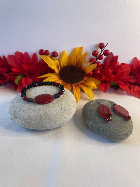 Red & Black Passion Bracelet  w/Earrings
