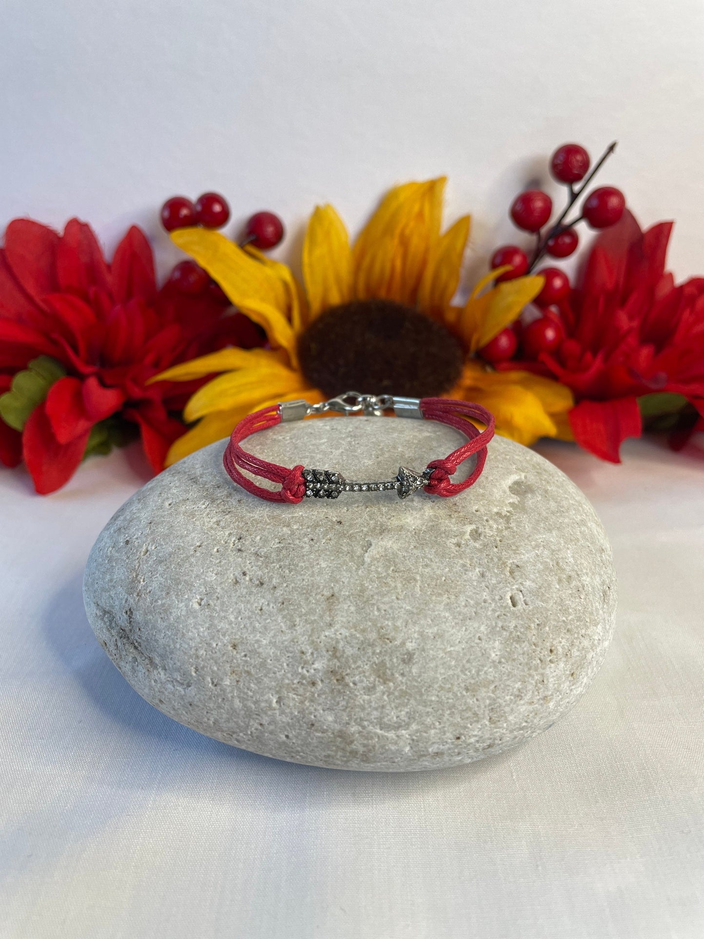 Arrow w/ Stones, Red Hemp Inspirational Quoted Bracelet