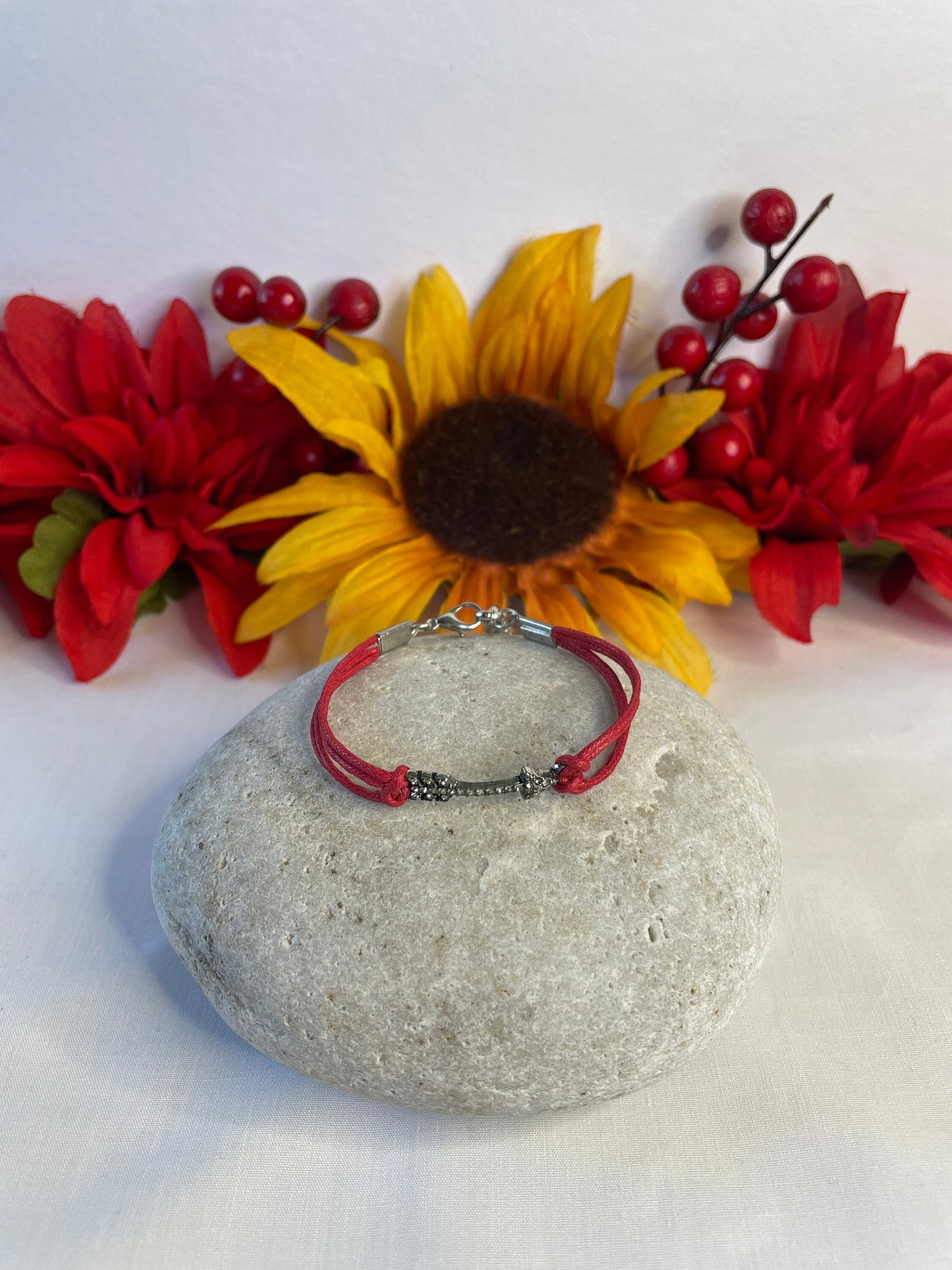 Arrow w/ Stones, Red Hemp Inspirational Quoted Bracelet