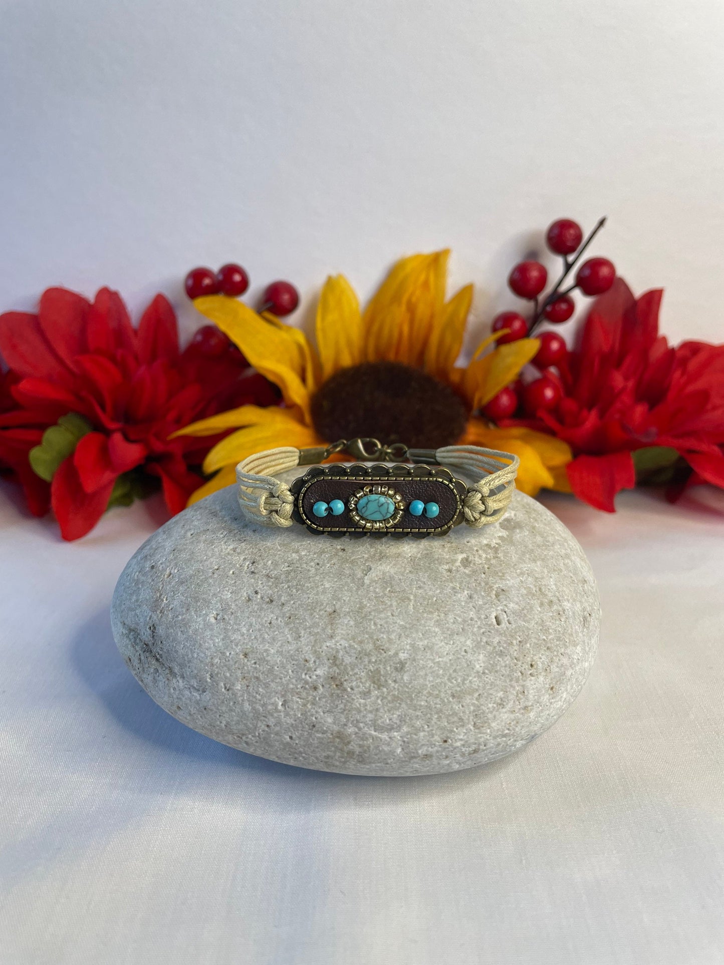 Royal Antique Plated, Leather, Beige Hemp Corded Inspirational Bracelet