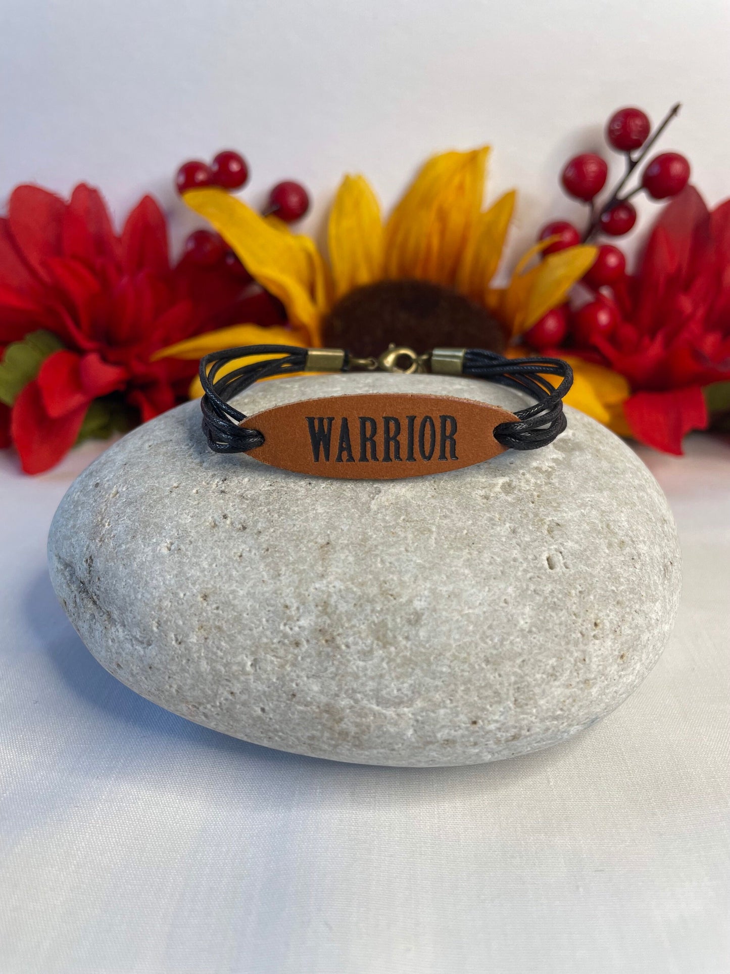 Warrior, Leather, Black Hemp Corded Inspirational Bracelet