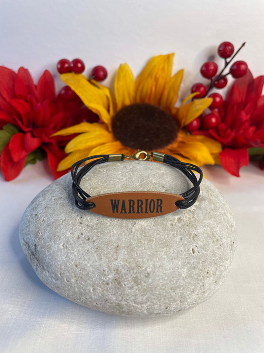 Warrior, Leather, Black  Hemp Corded Inspirational Bracelet