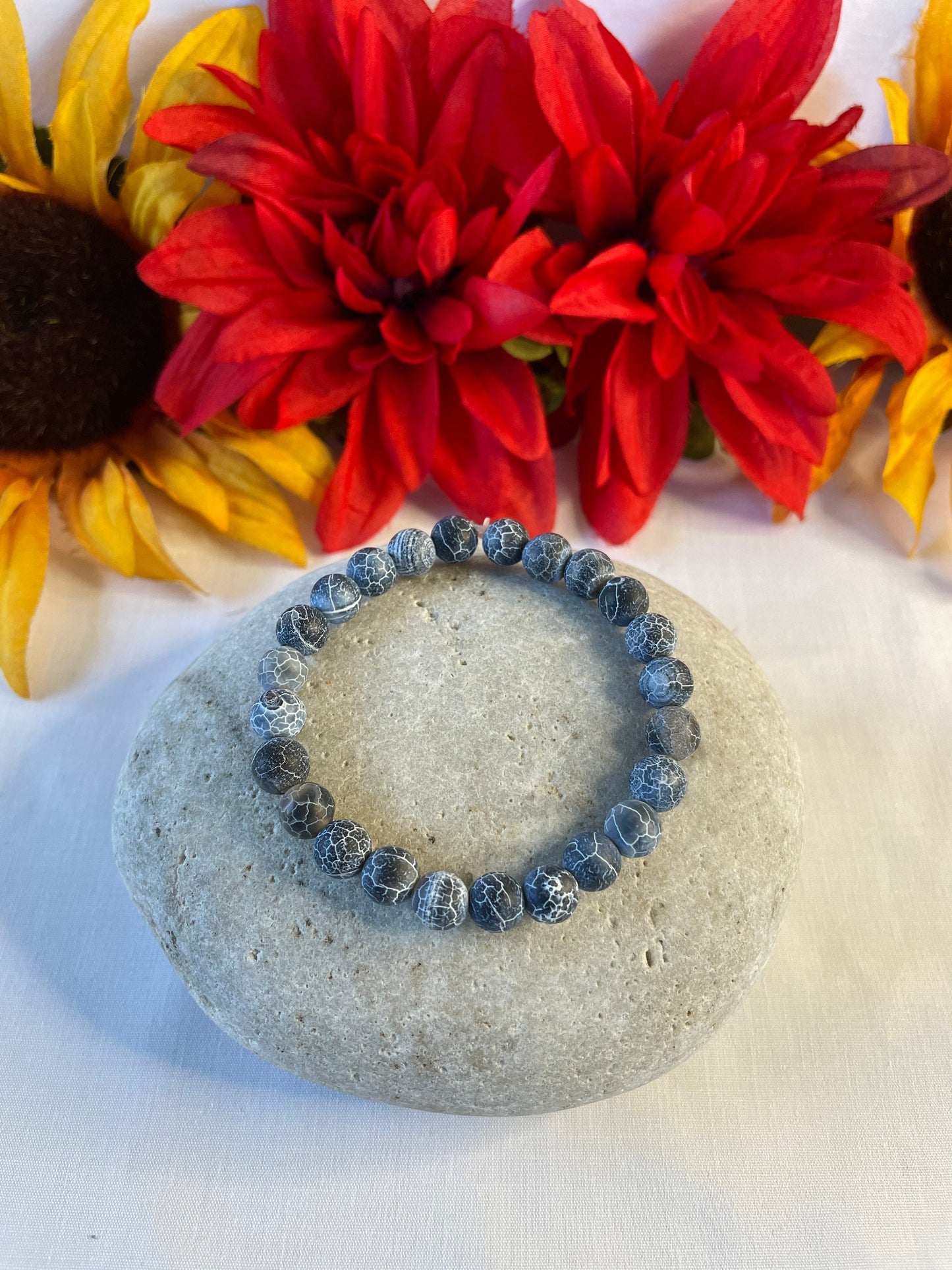 Agate, Crackle Black,  “Blue Stone” Healing Bracelet.