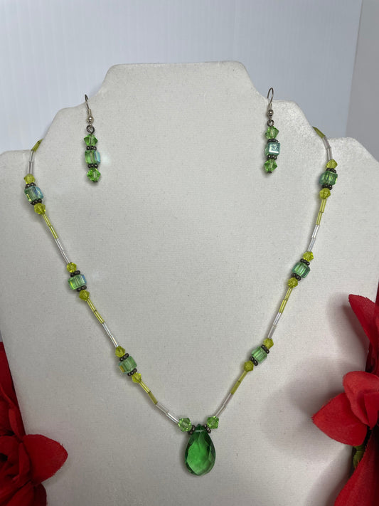 Lime Green Stone Necklace w/matching earrings