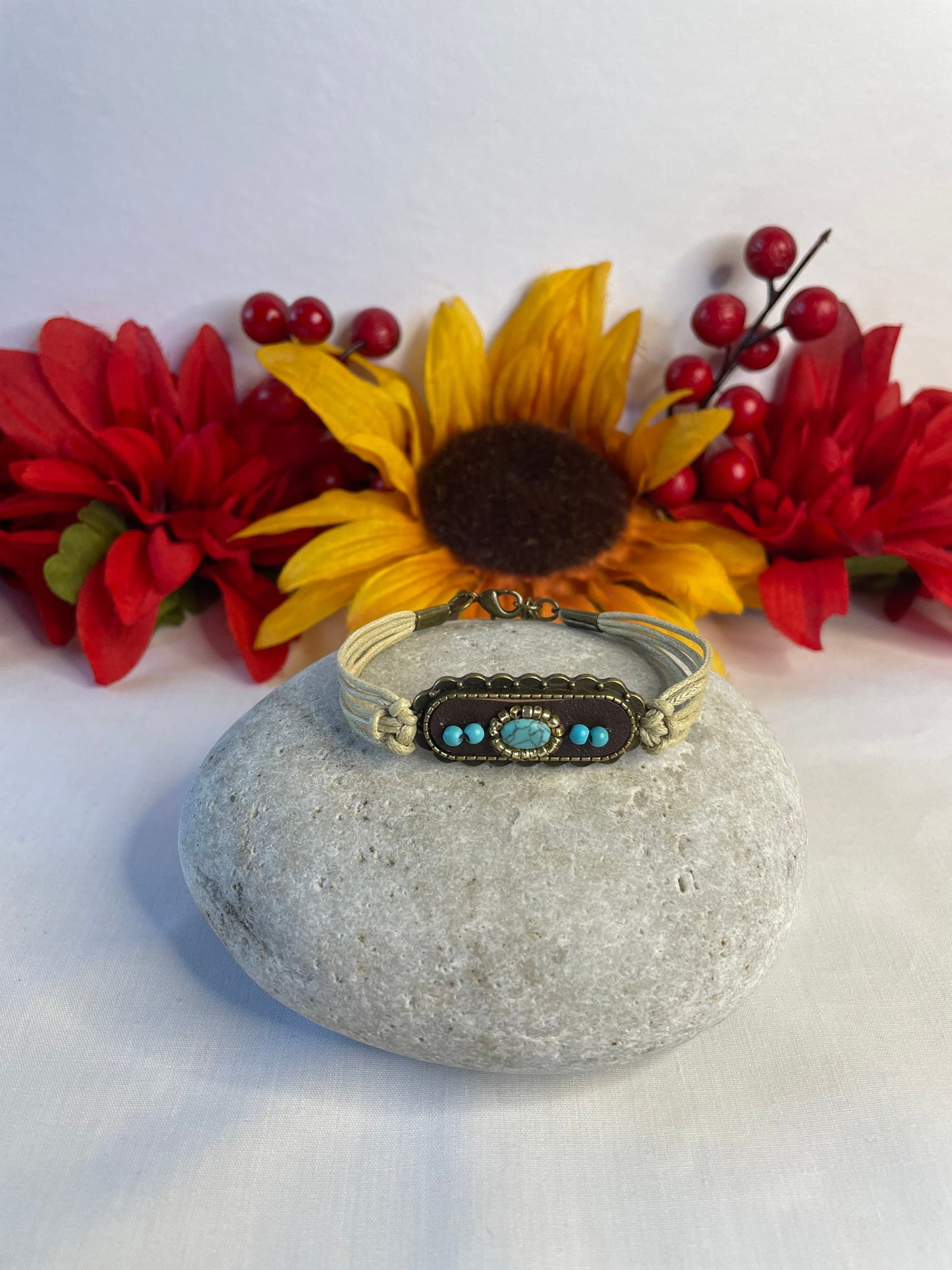 Royal Antique Plated, Leather, Beige Hemp Corded Inspirational Bracelet