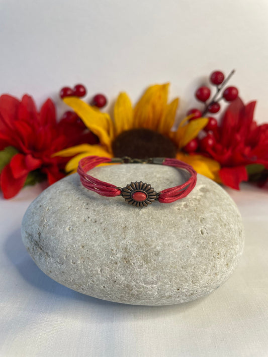 Single Cabochon Red Stone, Red Hemp Inspirational Quoted Bracelet.