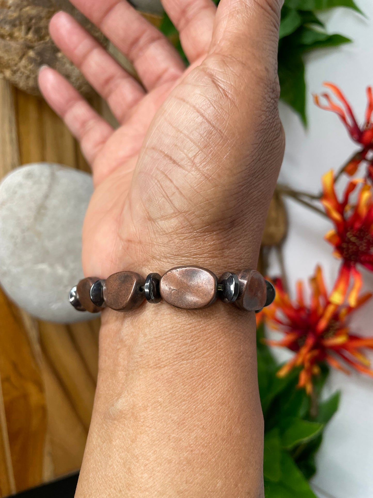 Copper Plated Oval Stones w/ Hematite, Healing Bracelet.